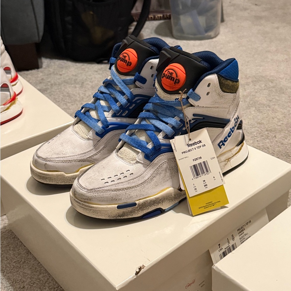 Maison Martin Margiela Blue and White High-Top Sneakers